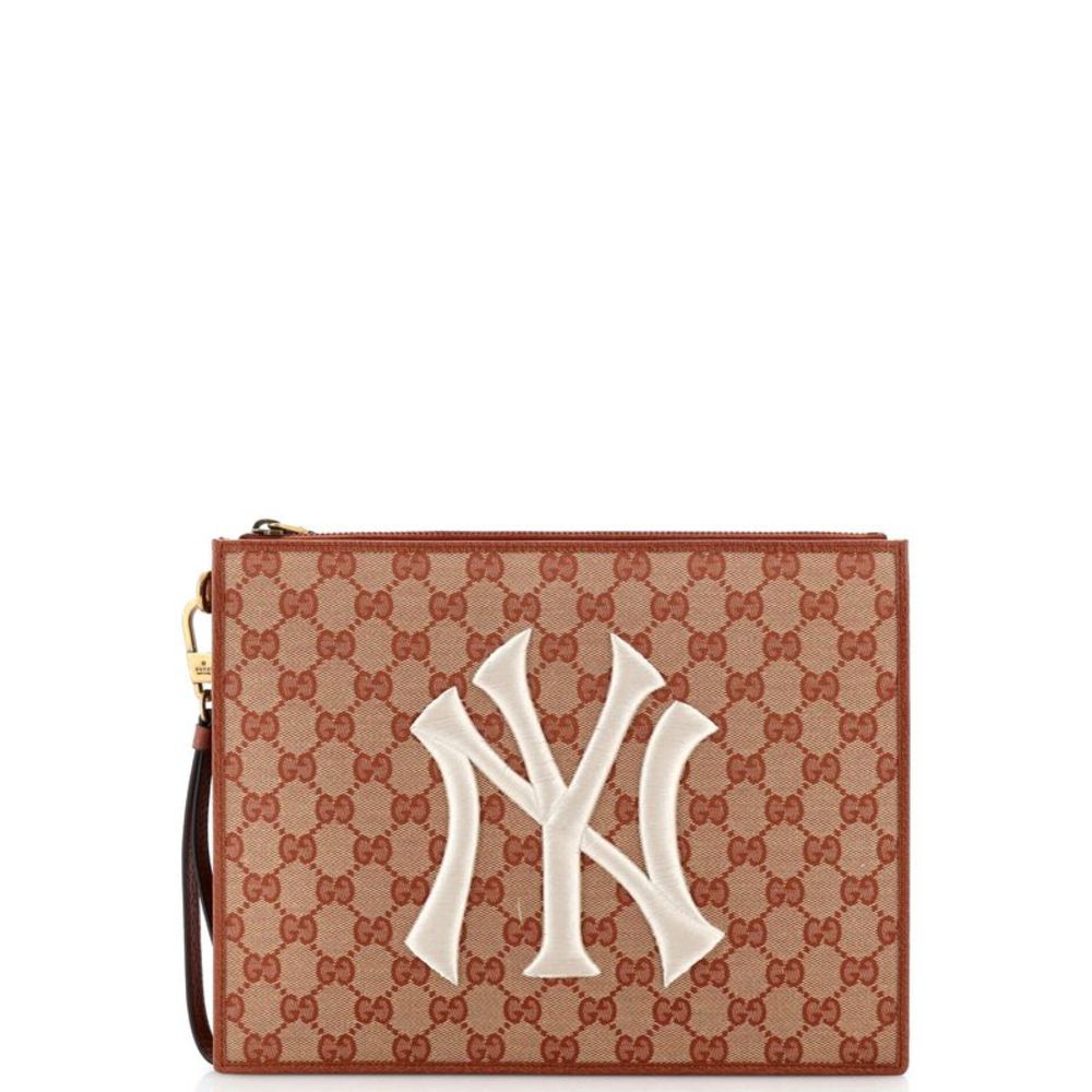 Gucci MLB Zip Pouch GG Canvas with Applique Medium Brown